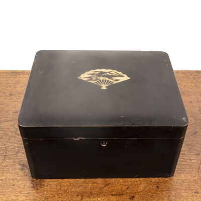 Lot 219 - Black lacquer tea caddy Japanese, with a fan...