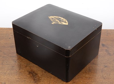 Lot 219 - Black lacquer tea caddy Japanese, with a fan...