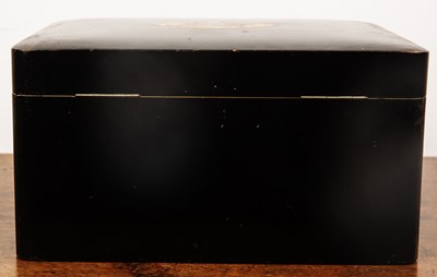 Lot 219 - Black lacquer tea caddy Japanese, with a fan...