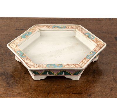 Lot 218 - Polychrome hexagonal planter stand Chinese,...