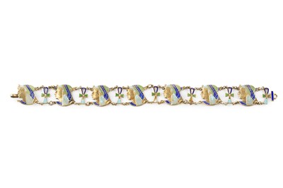 Lot 54 - An enamel panel bracelet, designed as a series...