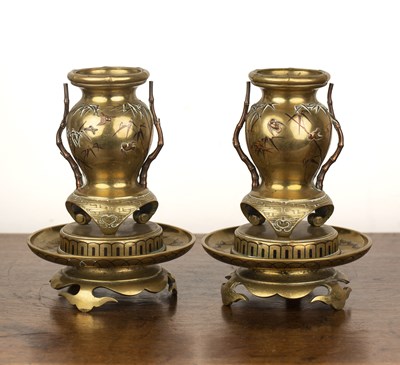 Lot 497 - Pair of bronze vases on stands Japanese, late...