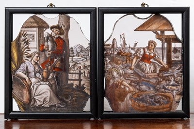 Lot 346 - A pair of stained glass panels