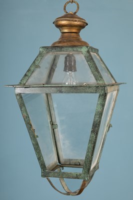 Lot 1209 - A green painted four-glass hanging lantern