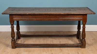 Lot 424 - An antique, possibly 17th century, oak refectory table