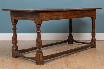 Lot 424 - An antique, possibly 17th century, oak refectory table