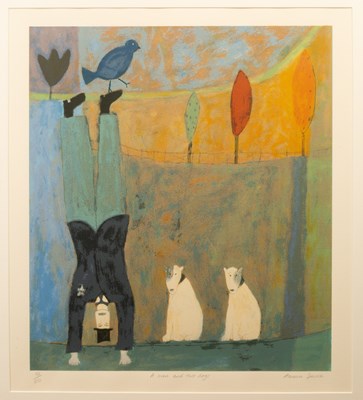 Lot 25 - Annora Spence (British, b.1963), 'A Man and Two Dogs'