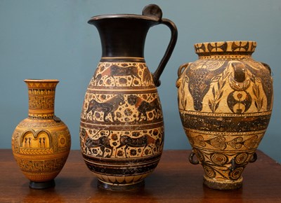 Lot 554 - A group of three various terracotta vases and jugs in the Ancient Greek manner