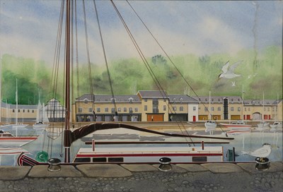 Lot 367 - Tony Delaney (20th century) Atarina with boats,...