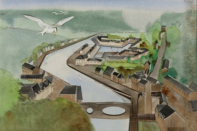 Lot 367 - Tony Delaney (20th century) Atarina with boats,...
