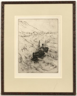 Lot 54 - Nelson Dawson (1859-1941) Steamer run aground,...