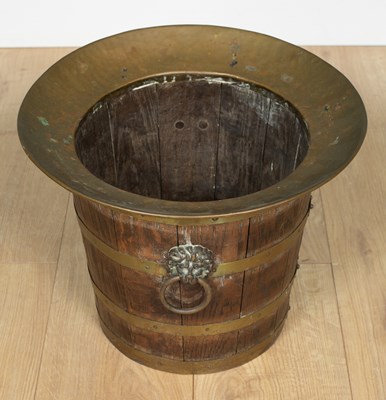 Lot 232 - An oak brass bound coopered bucket or jardinière