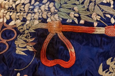 Lot 38 - A decorative Japanese dark blue ground silk panel or hanging