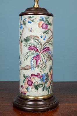 Lot 369 - A cylindrical porcelain table lamp in the Chinese style