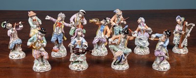 Lot 218 - A Dresden porcelain twelve piece monkey band