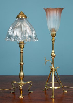 Lot 582 - Two brass table lamps from Pullman carriages