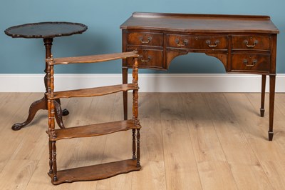 Lot 155 - A mahogany three-tiered hanging shelf together with an 18th century mahogany tripod table and a Regency style mahoganysideboard