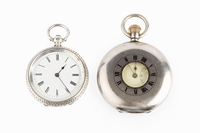 Lot 118 - A silver half hunter pocket watch, the white...