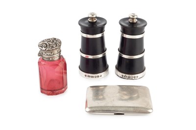 Lot 521 - A pair of modern silver mounted ebonised salt...