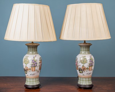 Lot 297 - A par of Oriental style ceramic table lamps