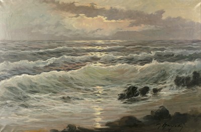 Lot 197 - 20th century English school Coastal sunset,...