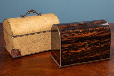 Lot 93 - A Victorian coromandel tea caddy; together with a late 19th century painted velum casket