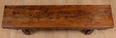 Lot 259 - A Chinese pitch pine and hardwood long lobed bench