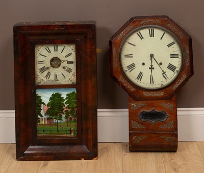 Lot 114 - An American shelf clock retailed by Chauncy Jerome; together with a drop-dial wall clock