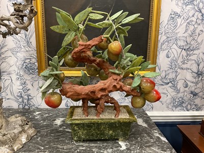 Lot 276 - A pair of Chinese decorative hardstone models of bonsai trees