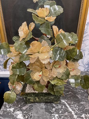 Lot 276 - A pair of Chinese decorative hardstone models of bonsai trees