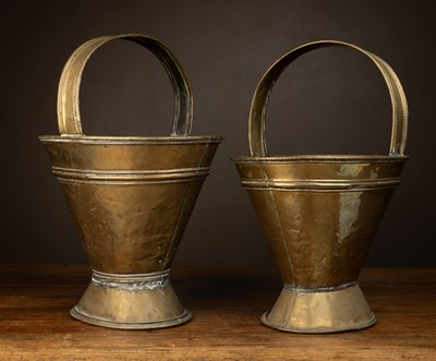 Lot 115 - A matched pair of Spanish brass coal buckets