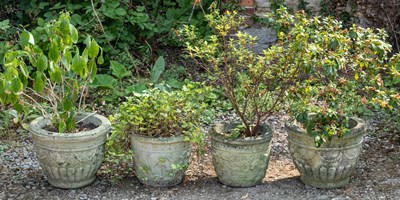 Lot 1220 - Two pairs of garden planters and two cast reconstituted stone troughs