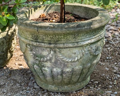 Lot 166 - Two pairs of garden planters and two cast reconstituted stone troughs