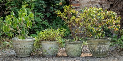 Lot 166 - Two pairs of garden planters and two cast reconstituted stone troughs