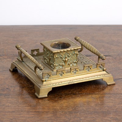 Lot 346 - Gothic Revival brass inkwell Of square form...