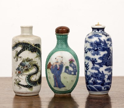 Lot 272 - Three porcelain snuff bottles Chinese to...