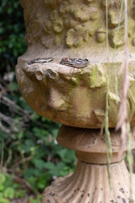 Lot 1342 - A pair of antique buff terracotta garden urns of classical form