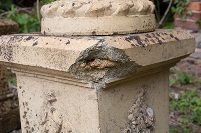 Lot 1342 - A pair of antique buff terracotta garden urns of classical form