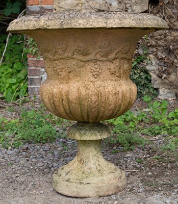 Lot 1290 - A Victorian buff terracotta garden urn of campana form