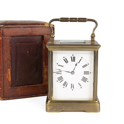 Lot 96 - A French brass carriage clock with an...