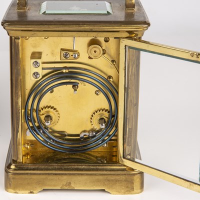 Lot 96 - A French brass carriage clock with an...