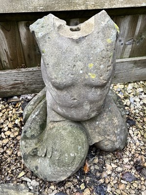 Lot 1296 - An antique carved stone fountain in the form of Triton