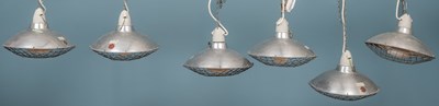 Lot 236 - Six 1950's or 1960's spun aluminium industrial pendant lights of 'flying saucer' design