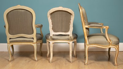 Lot 59 - A pair of 18th century French armchairs together with a matching side chair