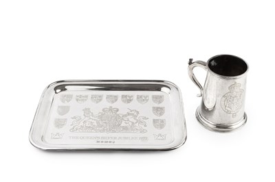 Lot 617 - A silver rectangular commemorative tray, with...