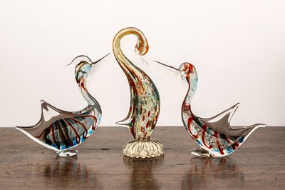 Lot 378 - Murano glass A pair of glass birds decorated...