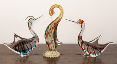 Lot 378 - Murano glass A pair of glass birds decorated...