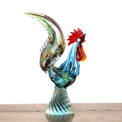 Lot 379 - Attributed to Murano Glass Glass rooster,...