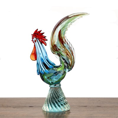 Lot 379 - Attributed to Murano Glass Glass rooster,...