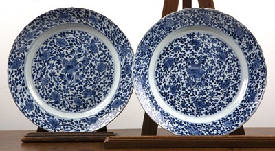 Lot 10 - Pair of blue and white porcelain chargers...